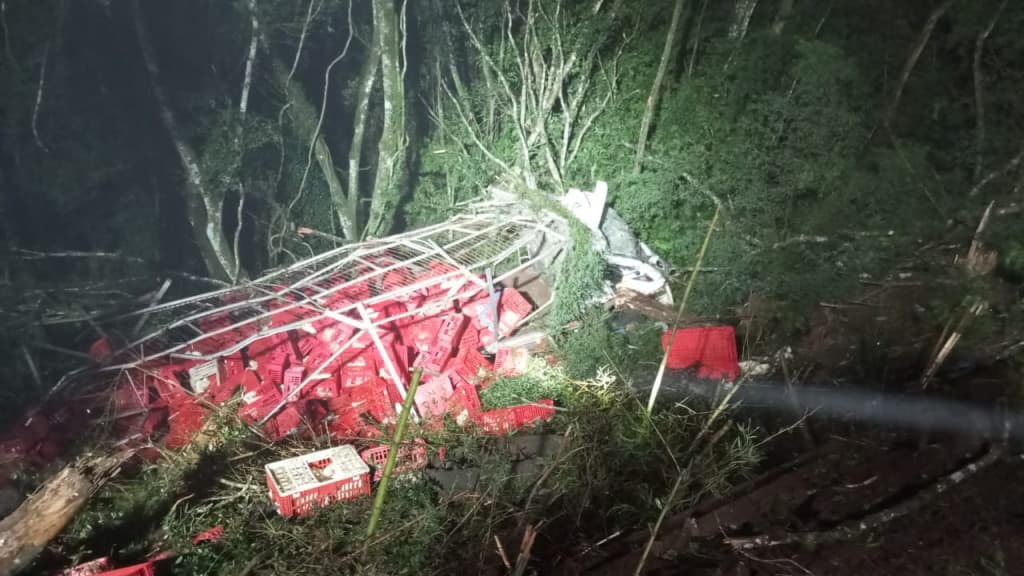 Caminhão cai em ribanceira de 7 metros na BR-282 e motorista desaparece