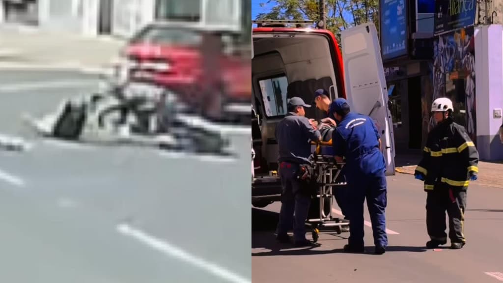 Mulher é arremessada ao tentar atravessar rua e ser atropelada por motocicleta