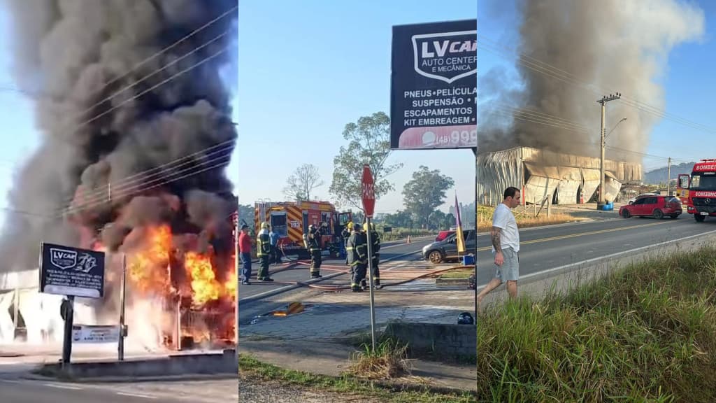 Loja de pneus incendiada em Morro da Fumaça