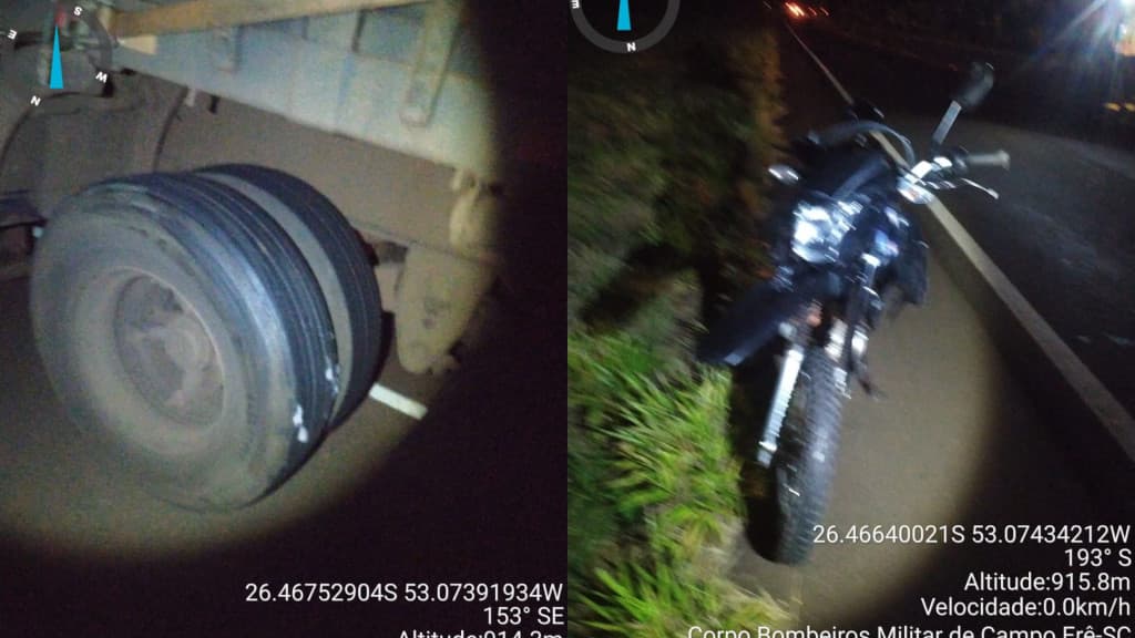 Mulher morre em colisão entre motocicleta e caminhão na na SC-160