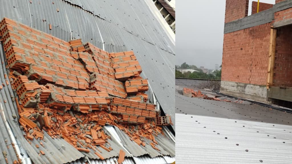 Estrutura em construção no hospital de Praia Grande desaba com chuva intensa