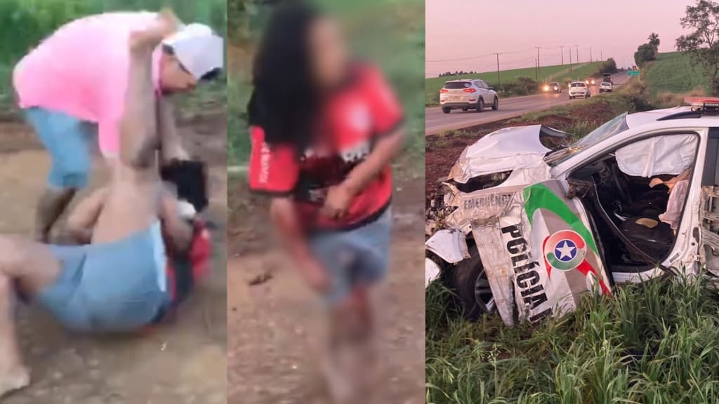 VÍDEOS: Homem ataca esposa a facadas e tenta matar PMs jogando carro contra viatura