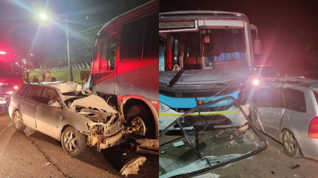 Colisão frontal entre carro e ônibus deixa um morto