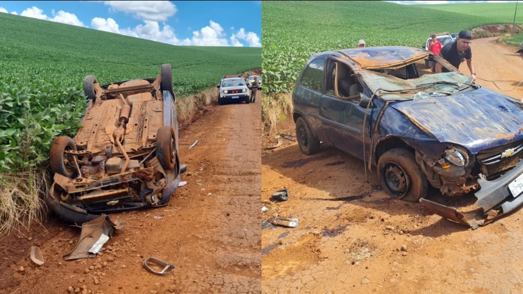 Homem capota com carro furtado durante perseguição policial