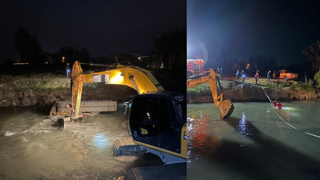 Motorista de retroescavadeira morre afogado após veículo tombar em rio na SC-112