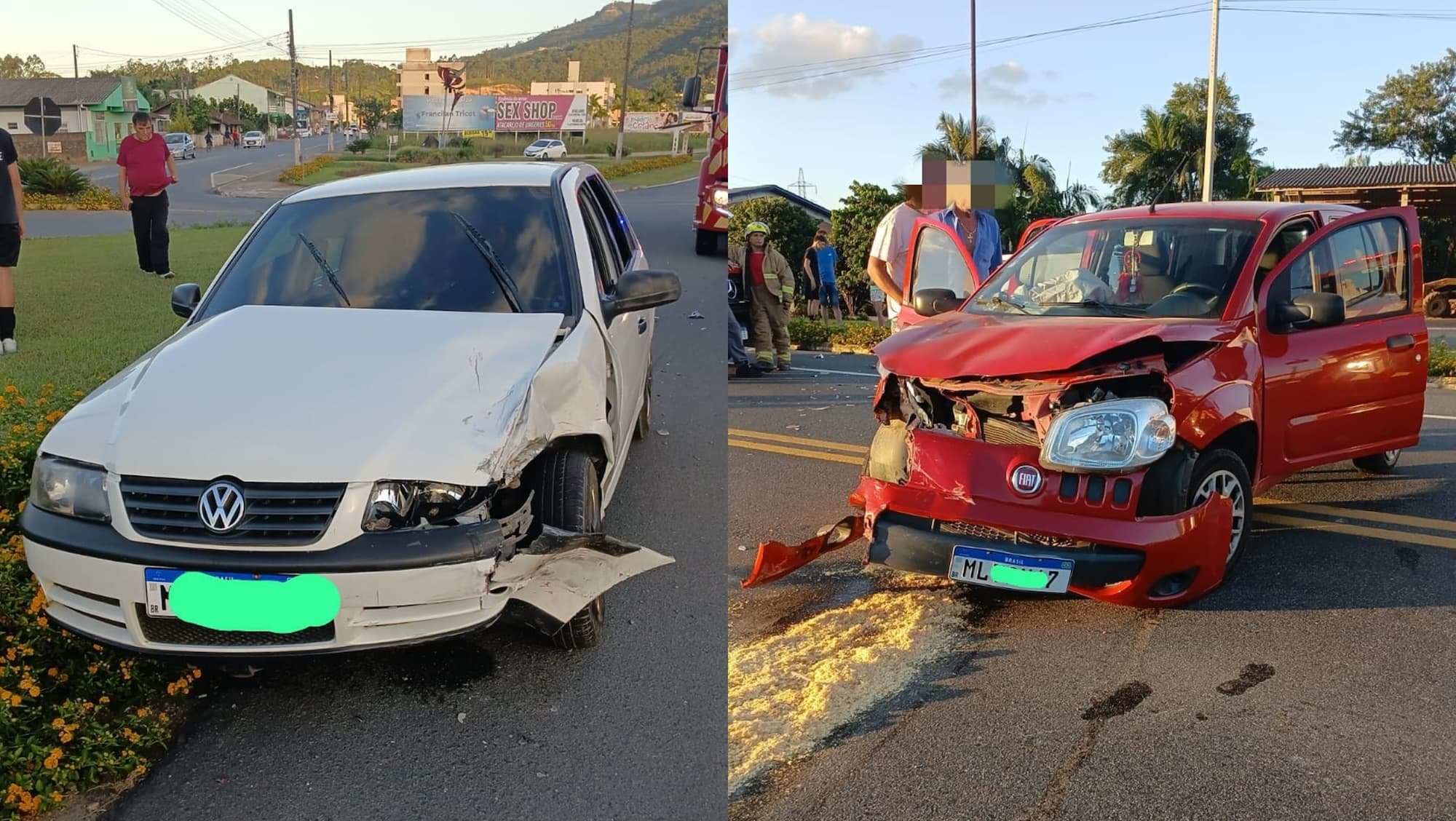 Colisão violenta entre dois carros na BR-470 termina com motorista levado ao hospital