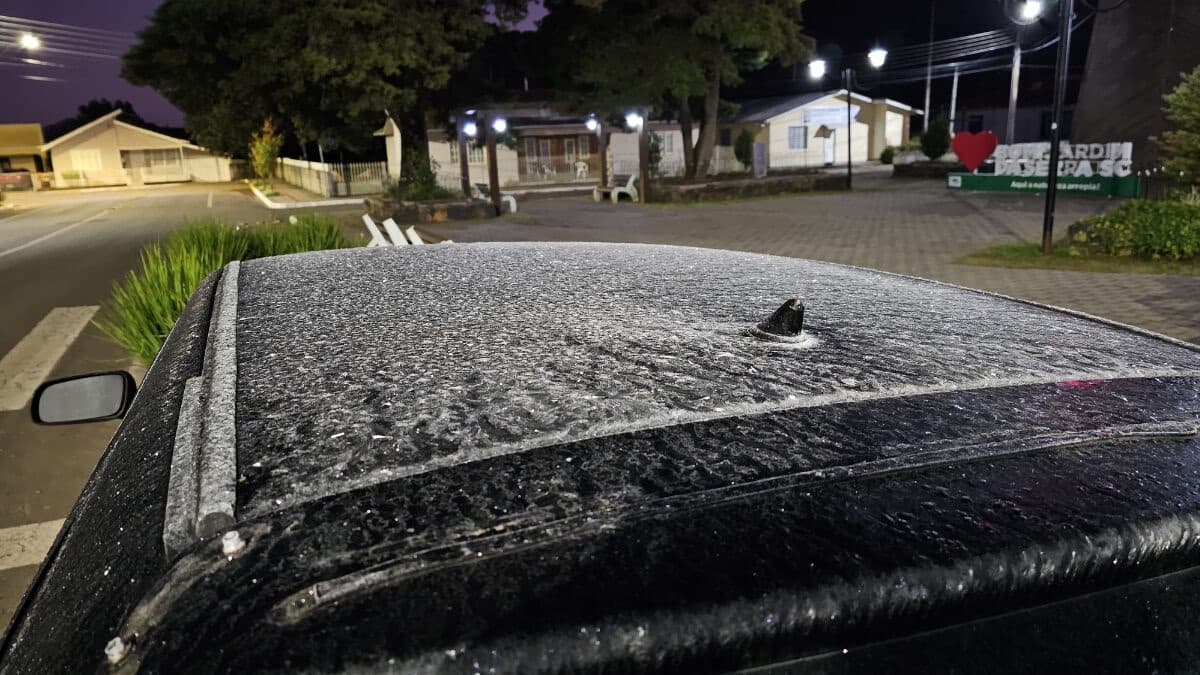 Paisagem congelada e carros branquinhos: frio faz charme na Serra Catarinense