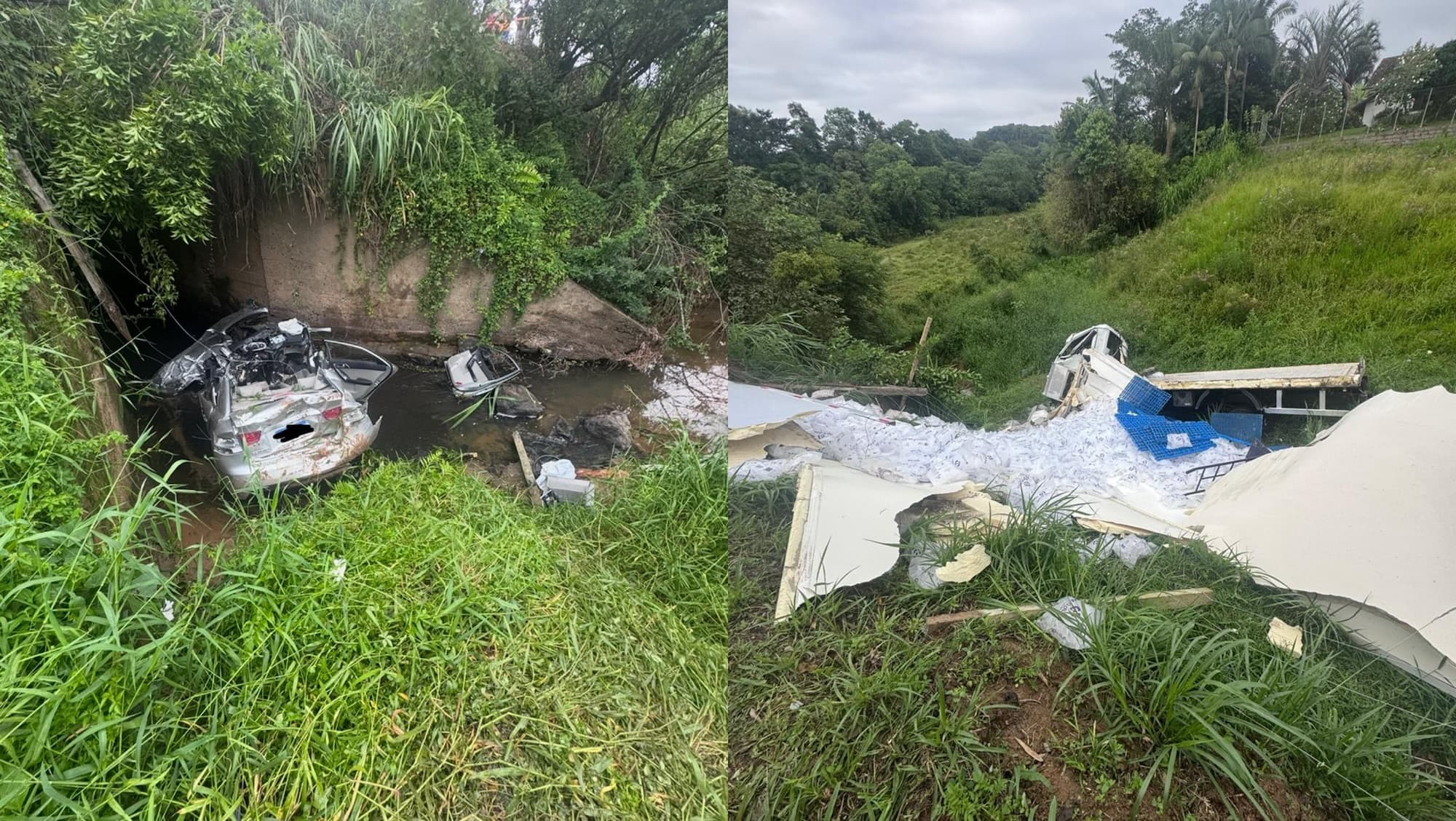 Motorista morre após carro cair em ribeirão em colisão com caminhão em Timbó