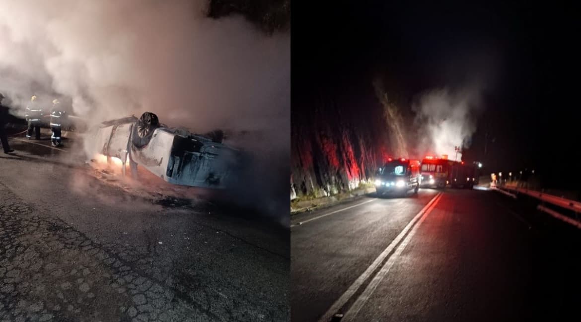 Milagre na SC-110: carro capota, pega fogo e motorista sai ileso