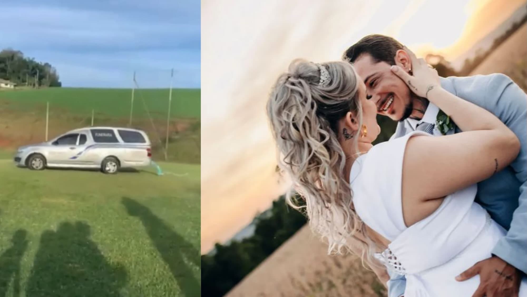 “Até que a morte nos separe”: noiva surpreende chegando no casamento em carro de funerária