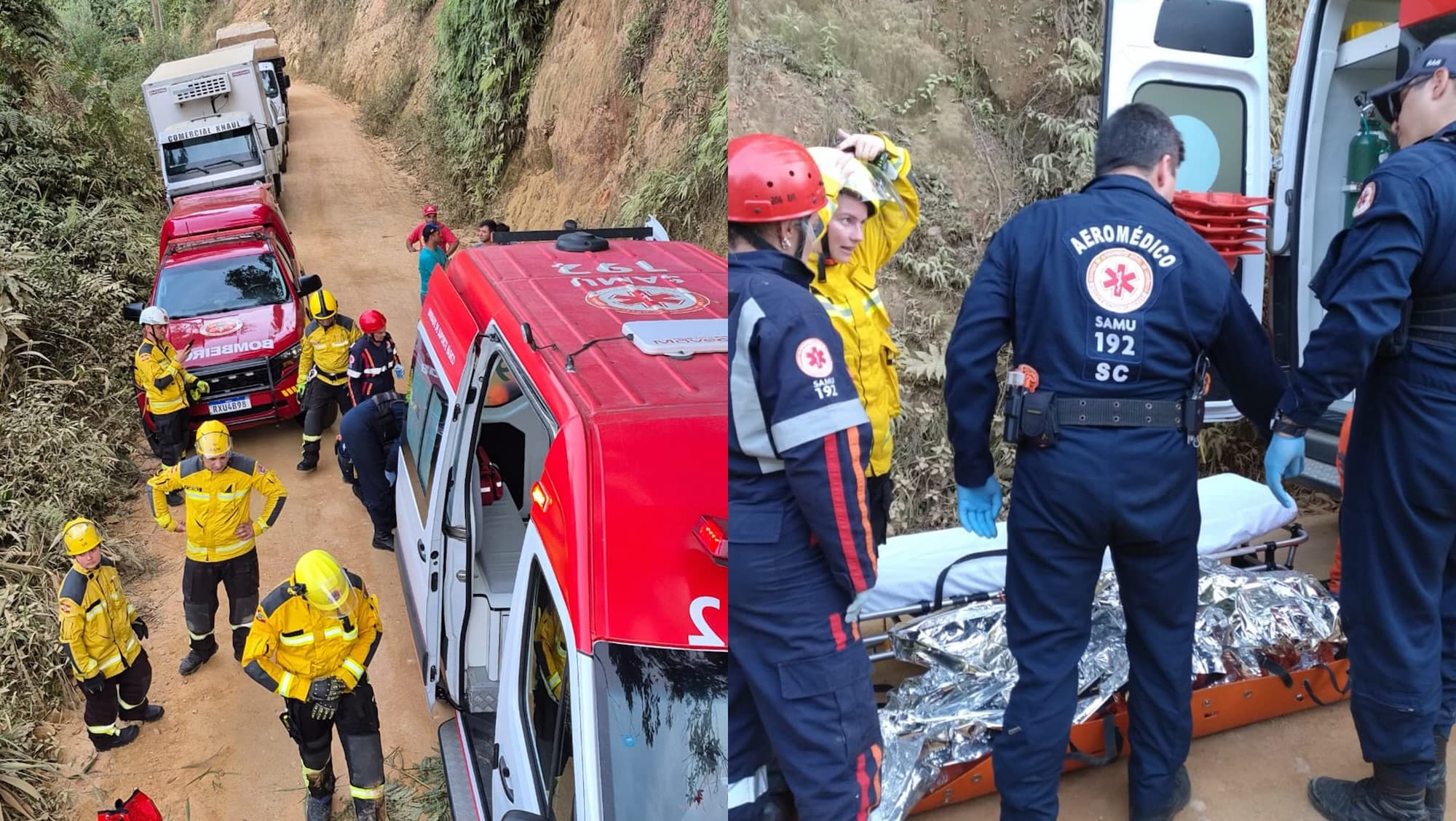 Carro cai em ribanceira de 50 metros e mulher é salva por helicóptero