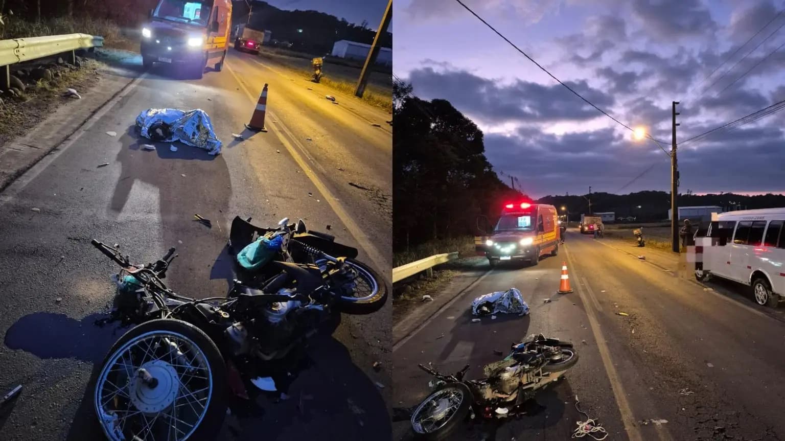 Motociclista morre na hora após colisão com van no Sul de SC