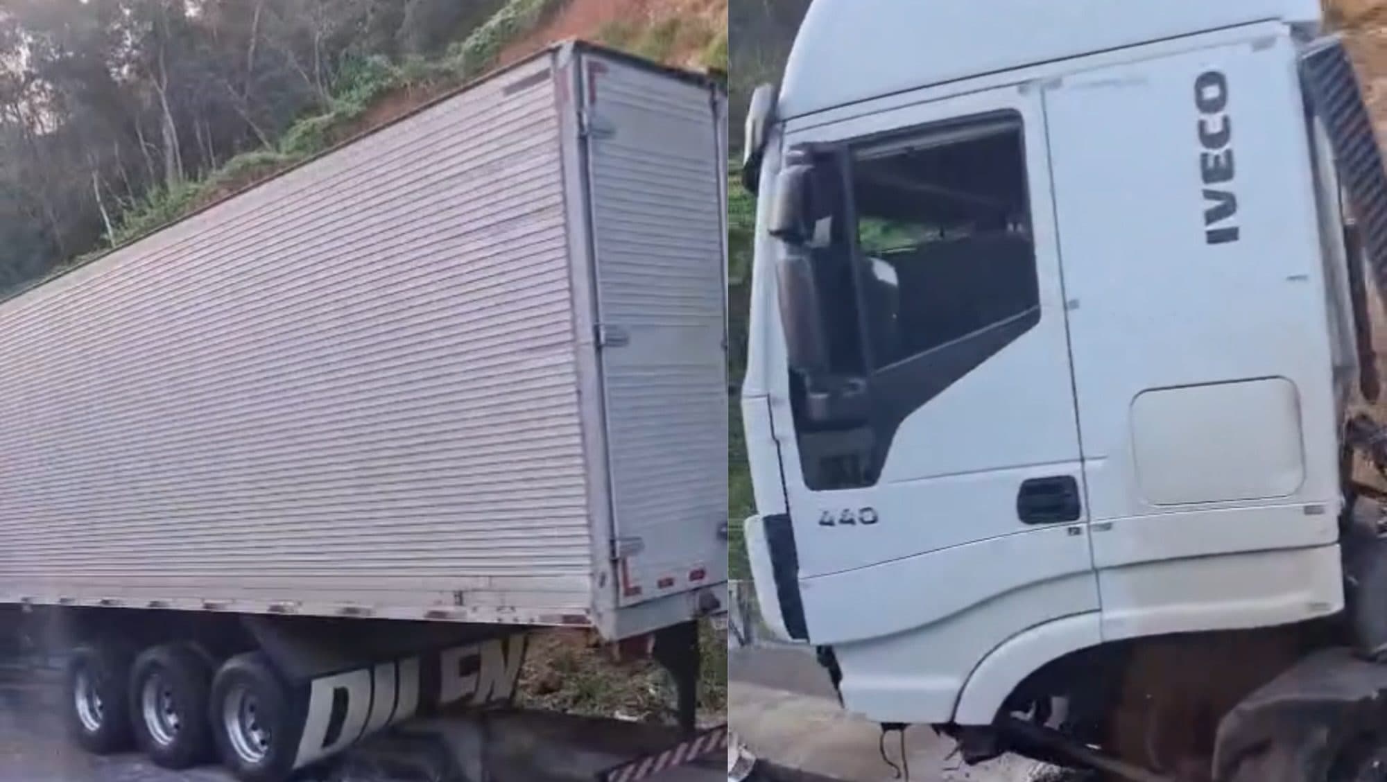 Caminhão sobe na mureta e causa congestionamento no Morro dos Cavalos