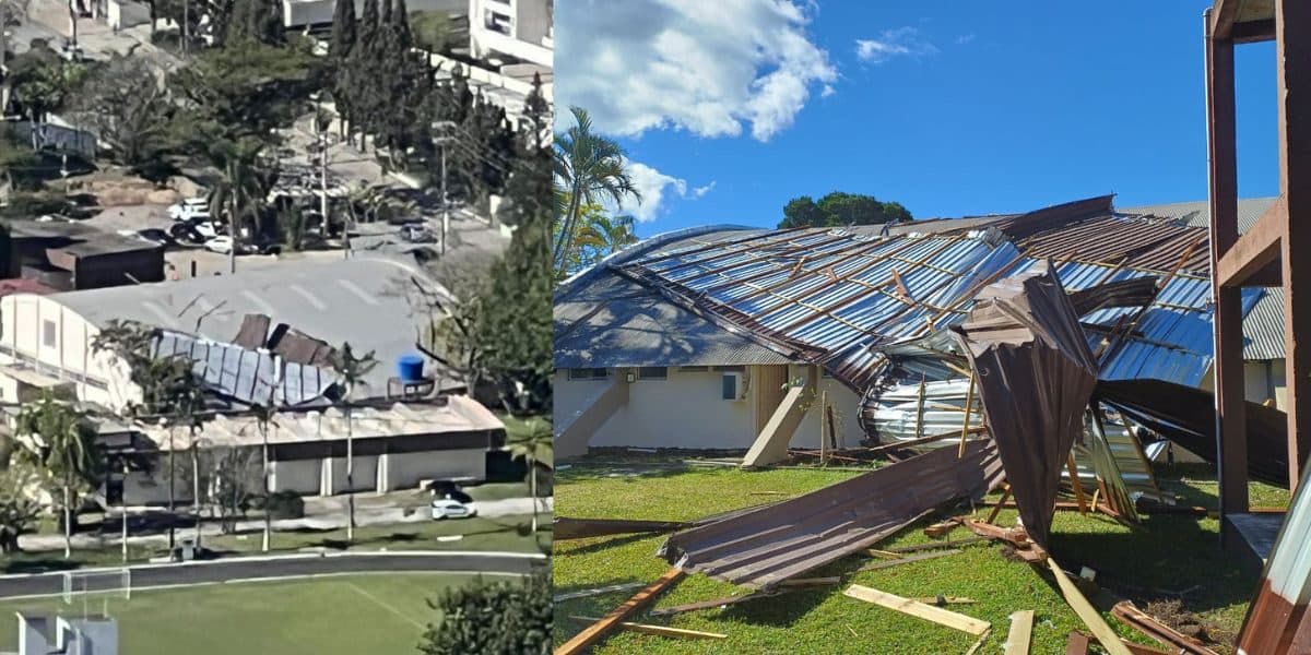 Vento forte atinge estrutura da PM e arranca telhado em Florianópolis