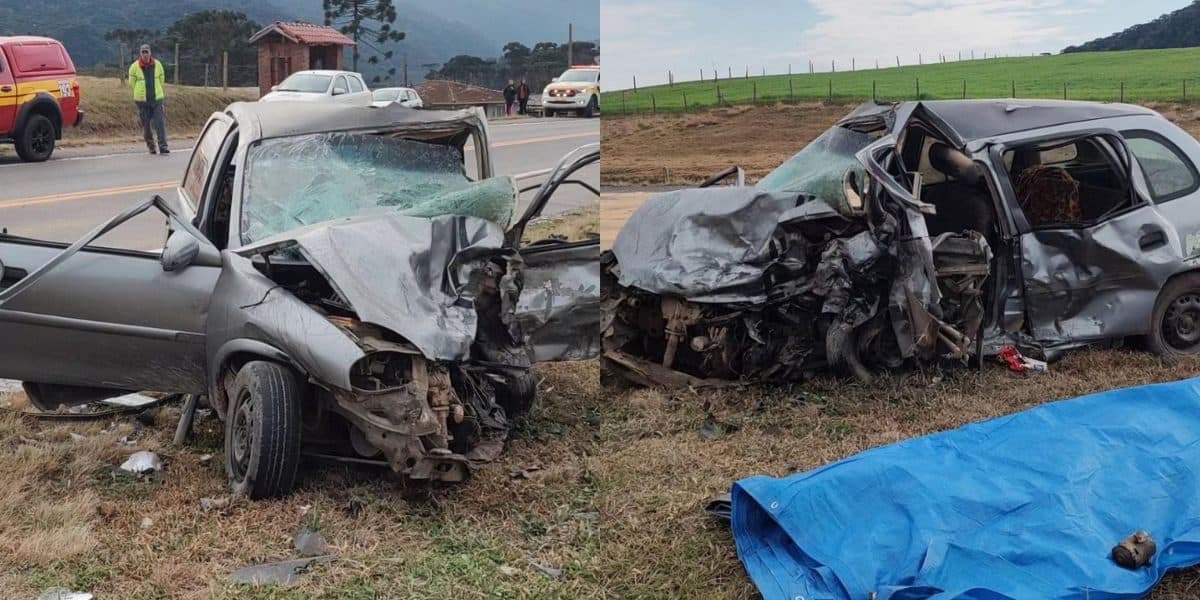 Três pessoas morrem e carros ficam completamente destruídos em acidente na Serra Catarinense