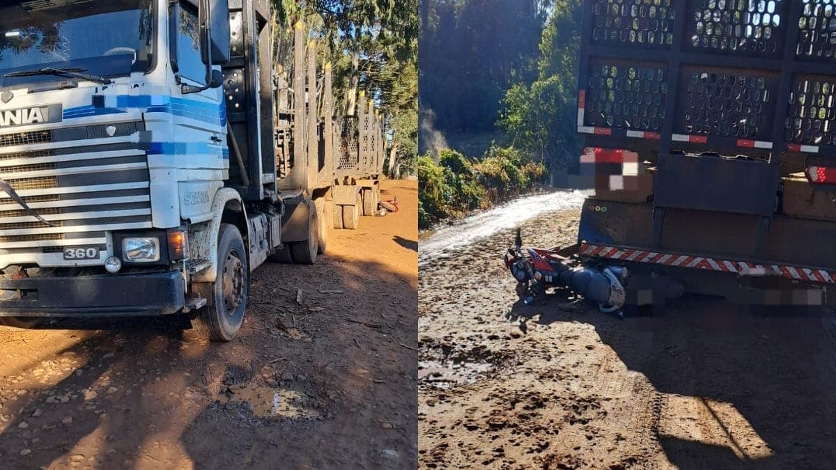 Adolescente de 15 anos bate moto em caminhão e tem perna dilacerada