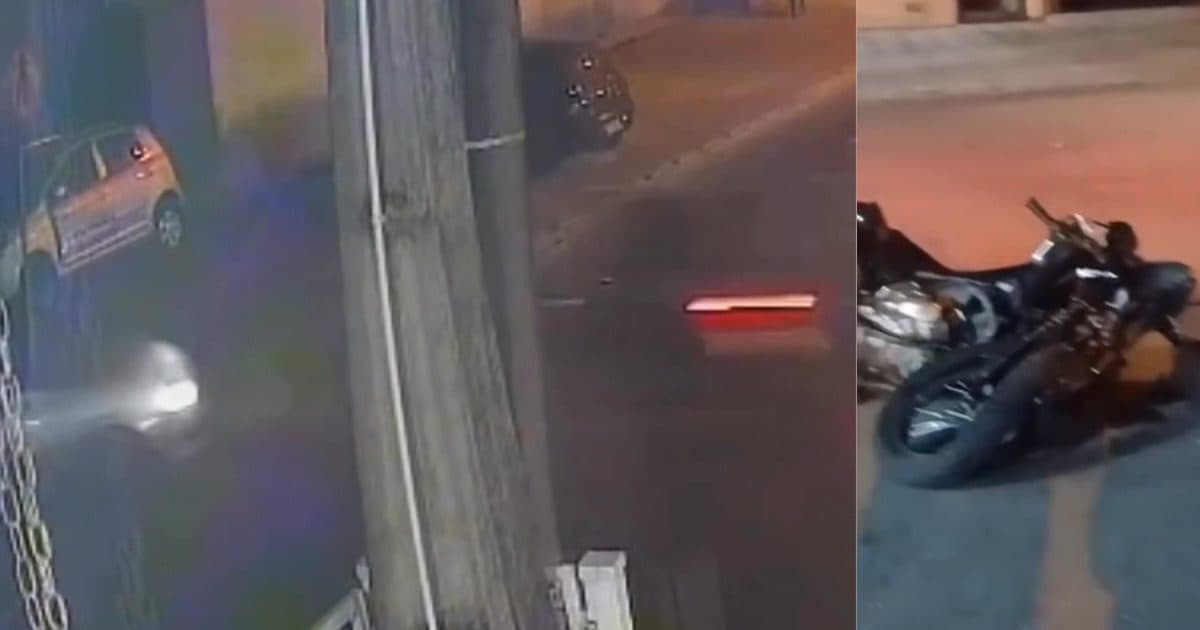 TIJUCAS: Câmera flagra colisão após carro cortar a frente e moto não reduzir velocidade