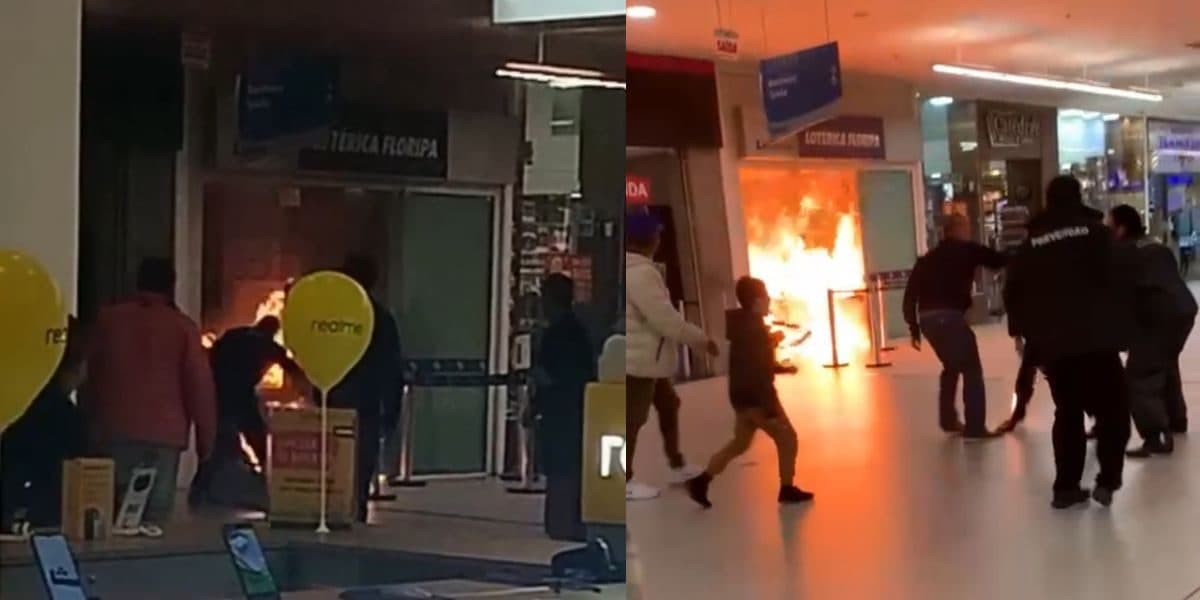 Morador de rua joga gasolina em lotérica, escorrega com isqueiro e se autoincendeia, em Florianópolis