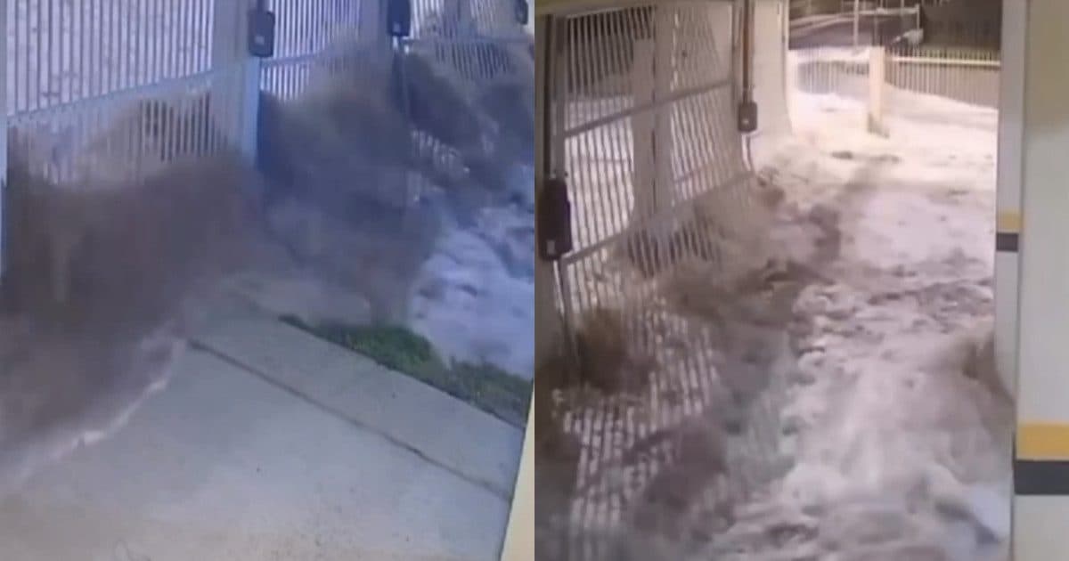 Vídeo assustador mostra mar invadindo garagem de prédio em SC durante ressaca