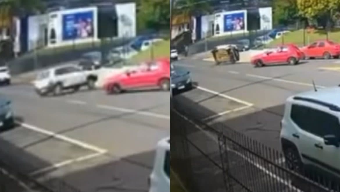 Vídeo mostra momento exato em que carro tomba após acidente em SC