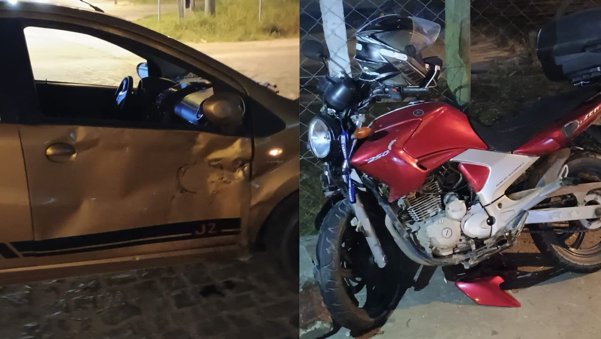 Capacete racha ao meio e motociclista sangra intensamente após colisão em Brusque