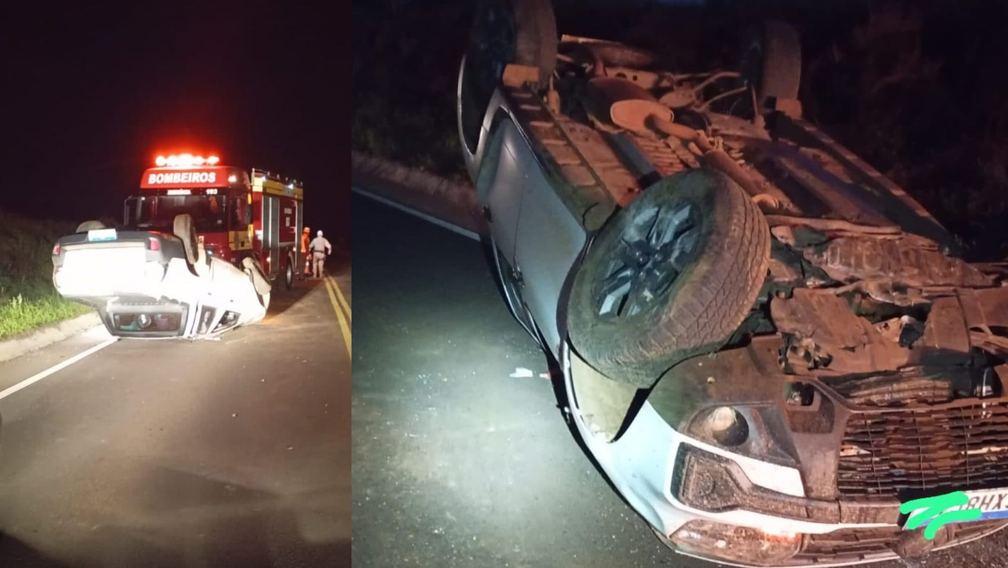 Motorista dorme ao volante e acorda com caminhonete capotada em SC
