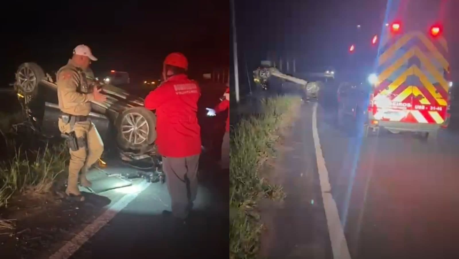 Carro em alta velocidade capota na Rodovia Transbeto em Penha