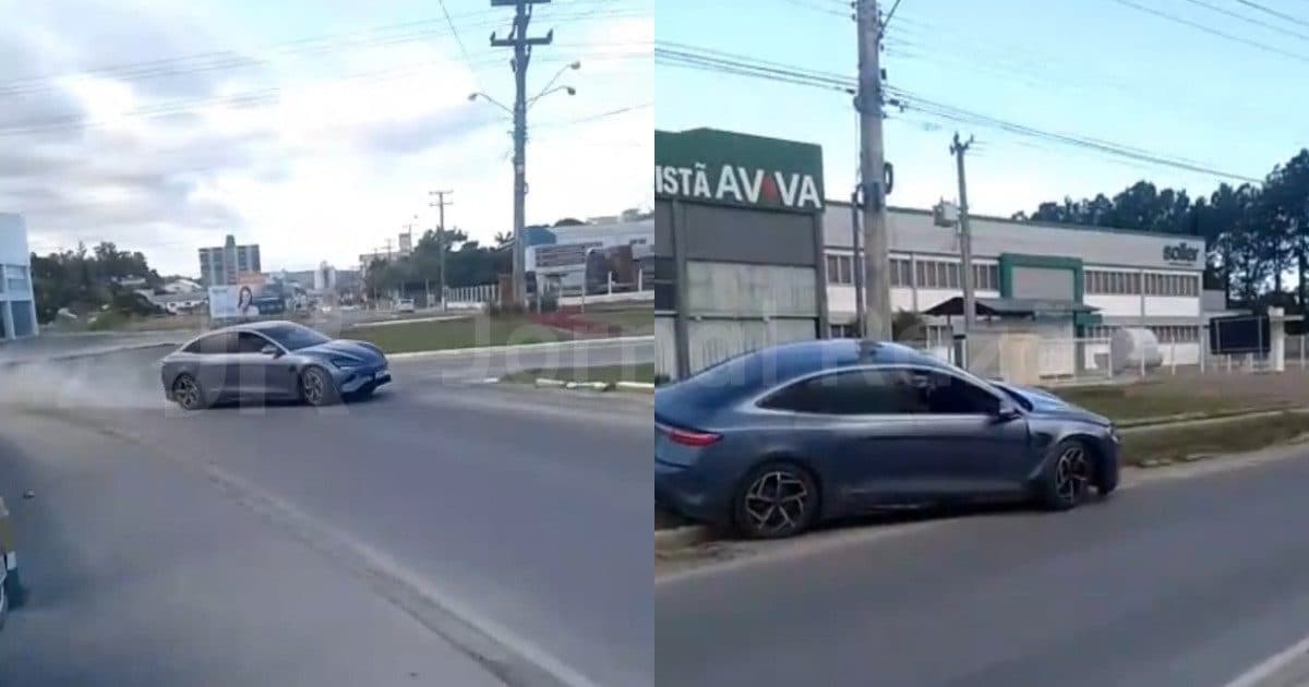 Motorista de carro elétrico tenta impressionar com manobra e acaba virando piada em SC