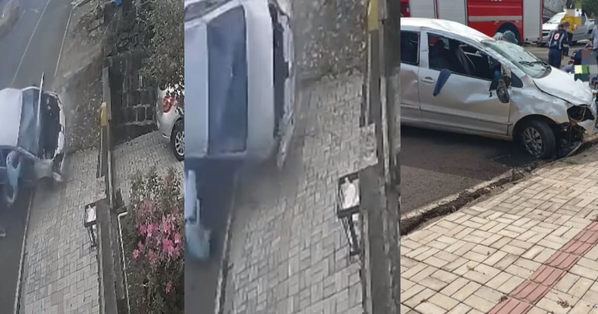 Por muito pouco: motorista é ejetado após carro capotar em SC e quase acaba esmagado
