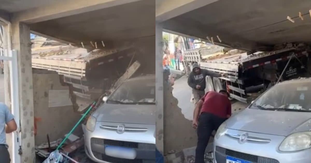 Caminhão Munck desgovernado atinge casa e carro em Camboriú