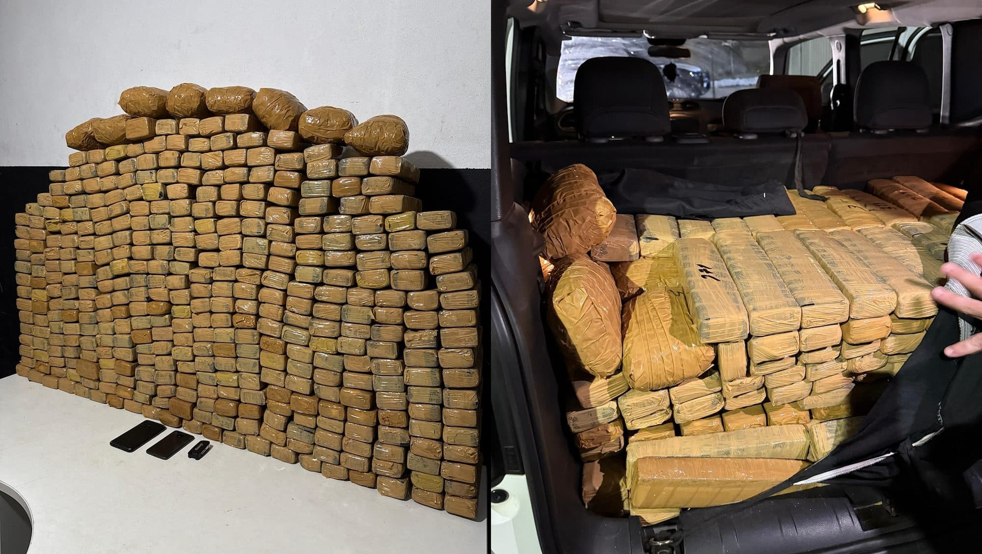 Dupla é flagrada em Itajaí com carro roubado lotado de 266 kg de drogas