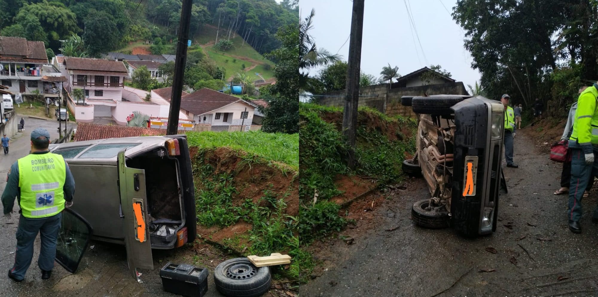 Carro capota após motorista perder freios e atingir barranco em Brusque