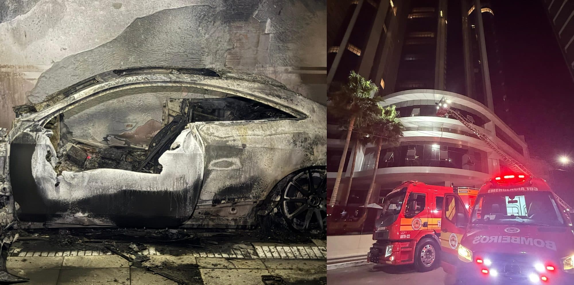 Incêndio atinge carro em garagem de prédio de luxo em Balneário Camboriú