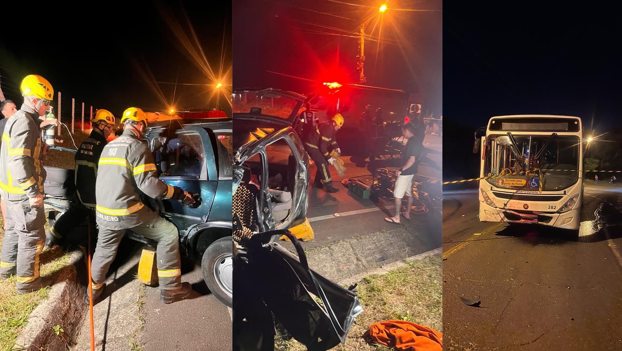 Idoso fica preso às ferragens após colisão entre carro e ônibus em Criciúma