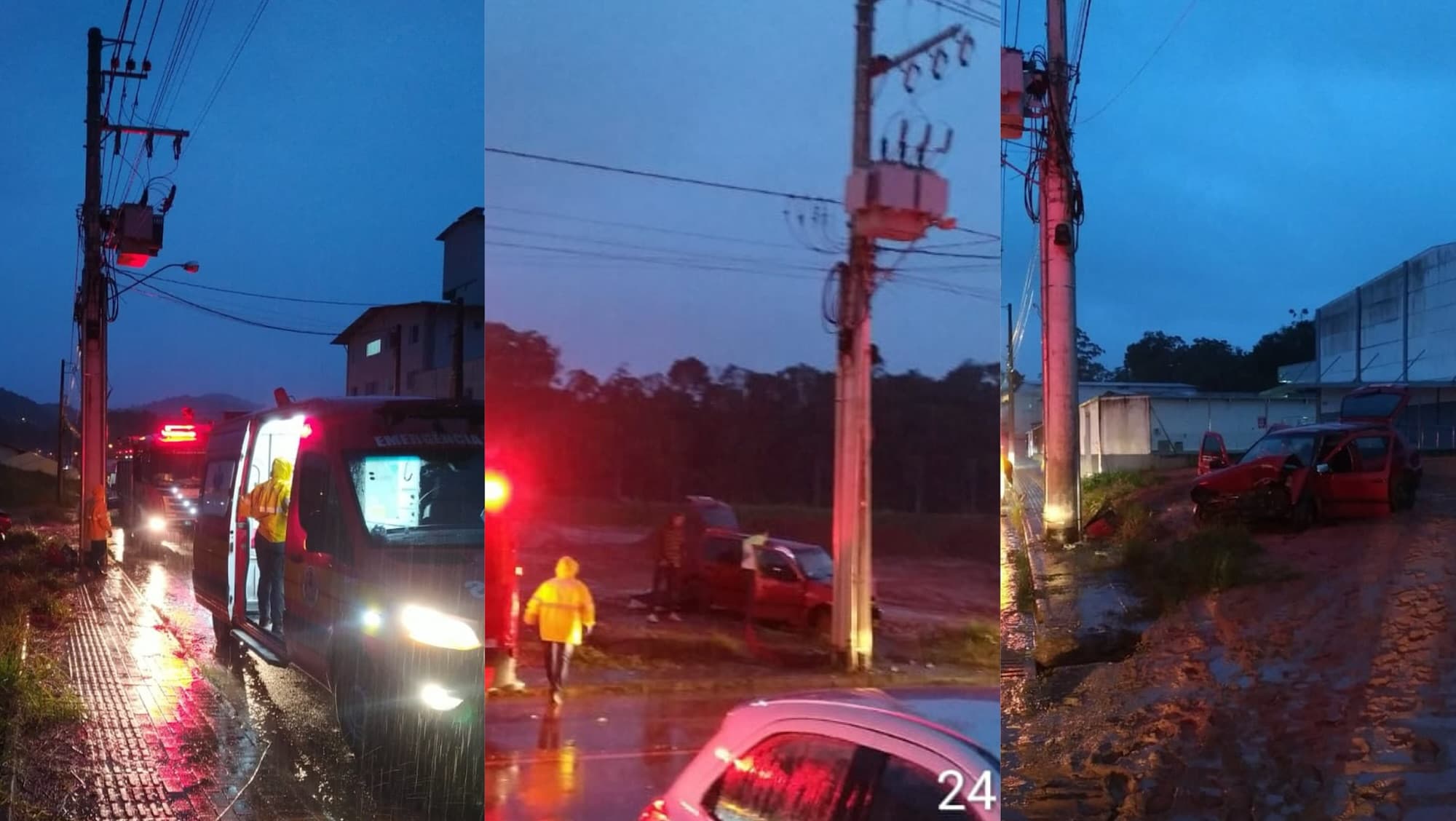 Carro desgovernado bate em poste e idoso de 61 anos fica ferido em Brusque