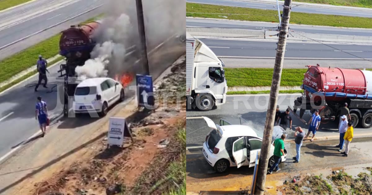 “Dia ruim e de sorte”: carro pega fogo e é contido por caminhão-pipa que passava em SC