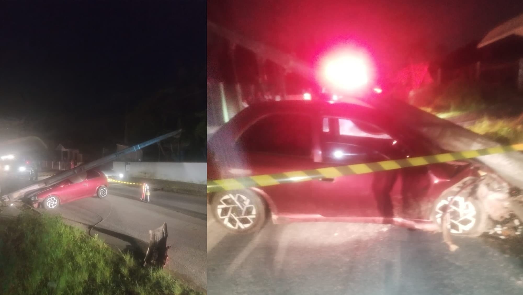 Motorista se salva por milagre após bater em poste em Guabiruba