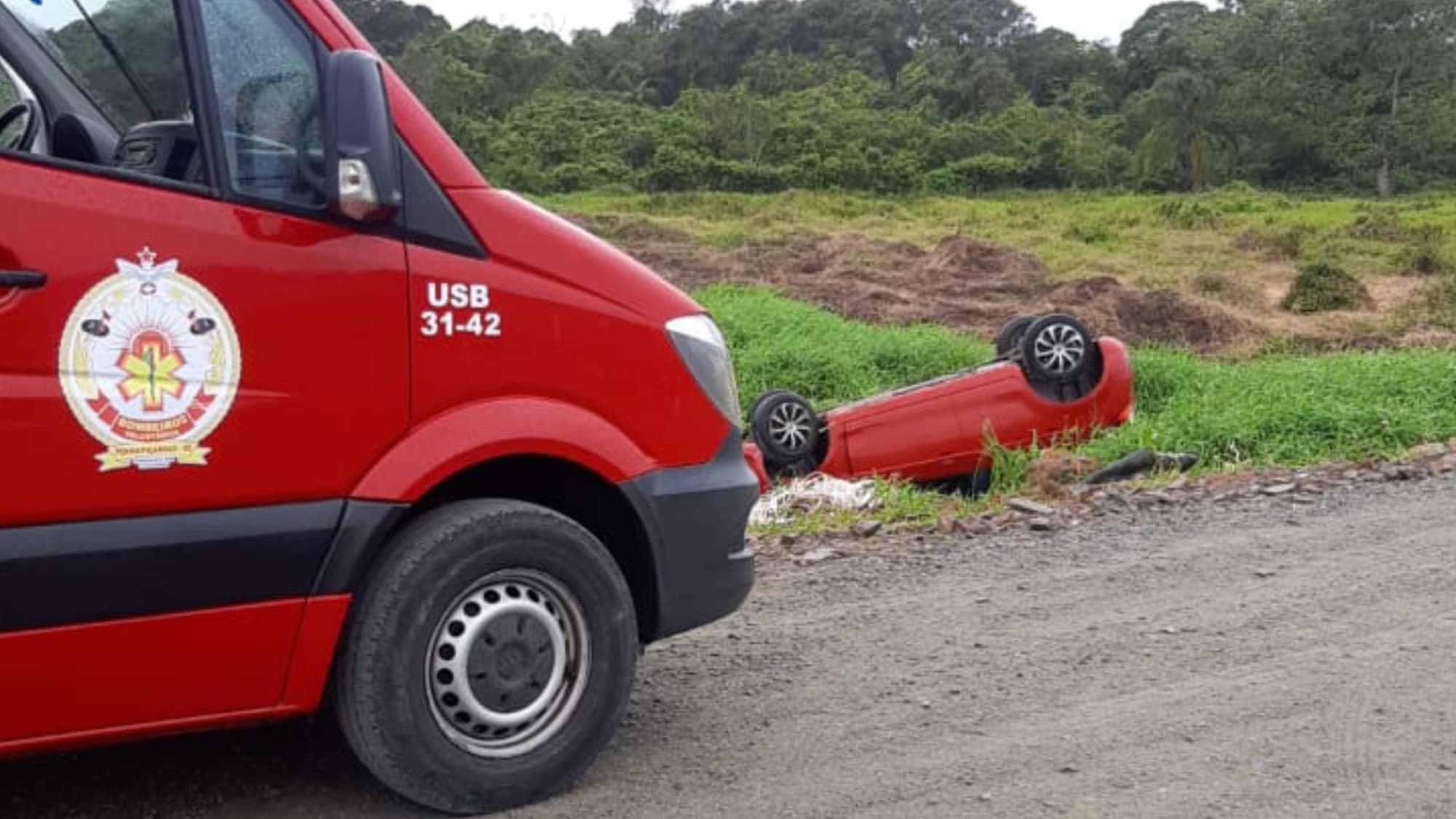 Mulher capota carro ao desviar de cachorro em SC