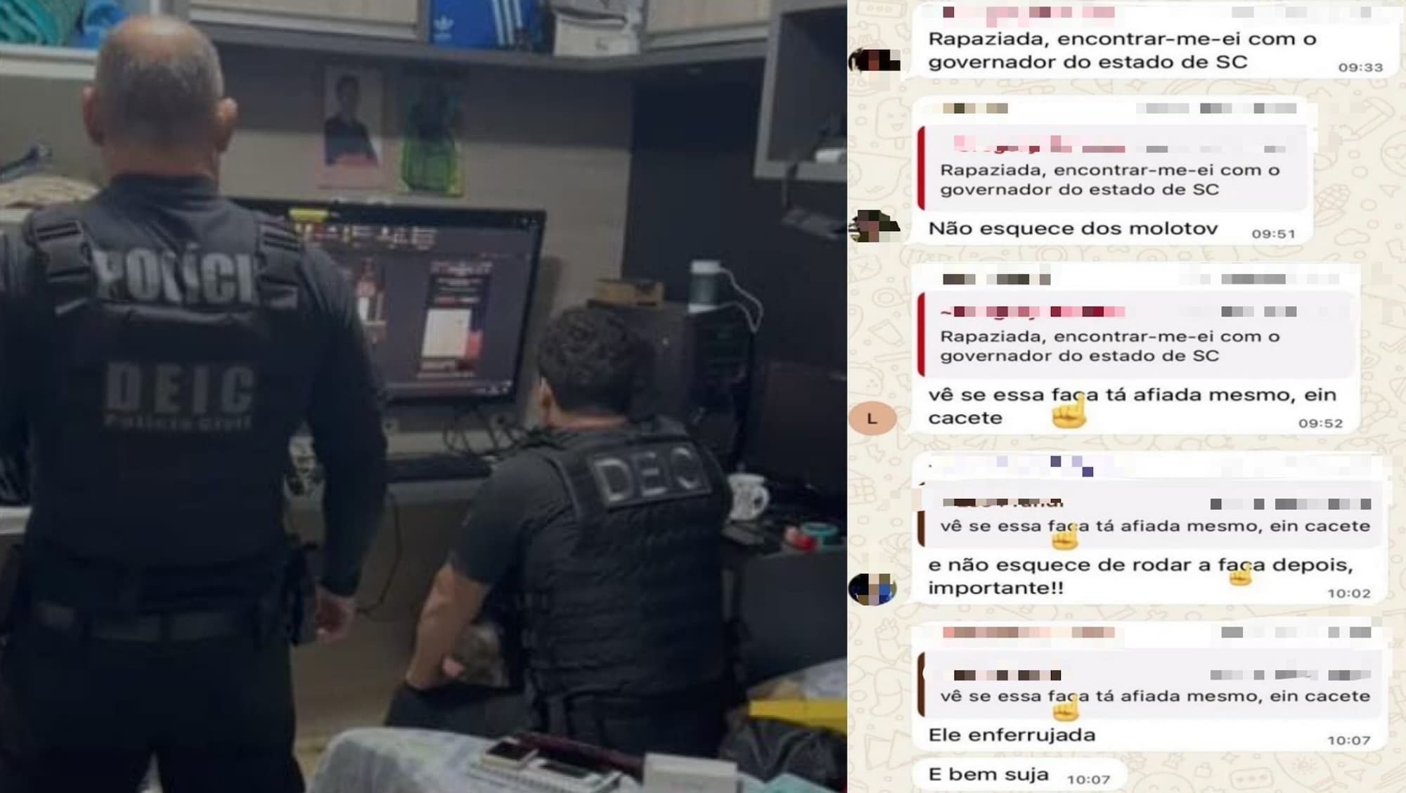 “Vê se essa faca tá afiada”: operação mira suspeitos de planejar ataque contra o governador de SC