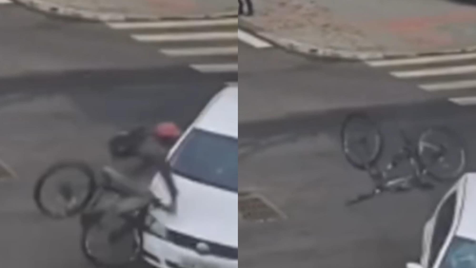 Ciclista atravessa avenida de Chapecó em alta velocidade e o inesperado acontece