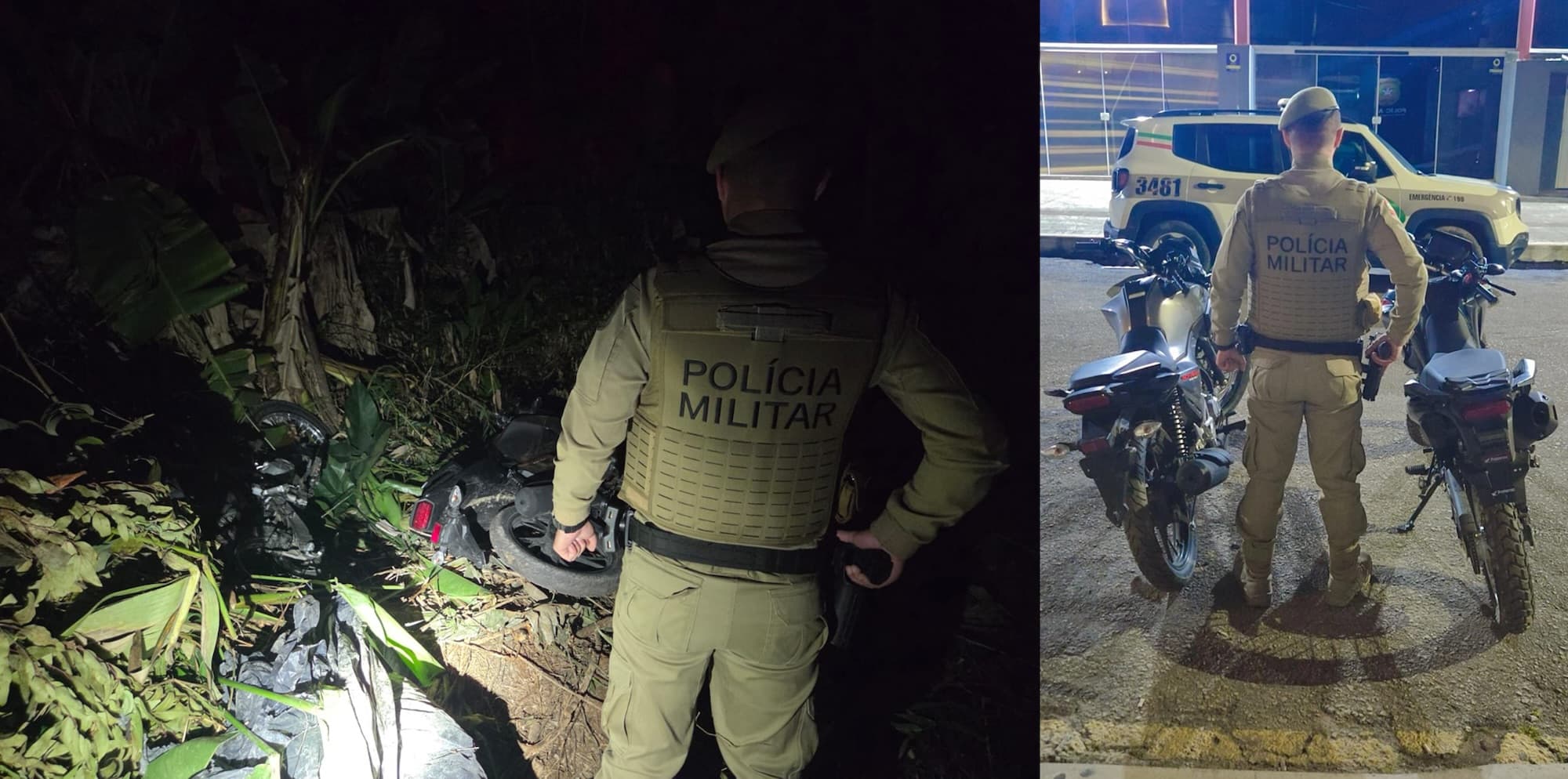PM encontra motos furtadas de concessionária escondidas em mata em Camboriú
