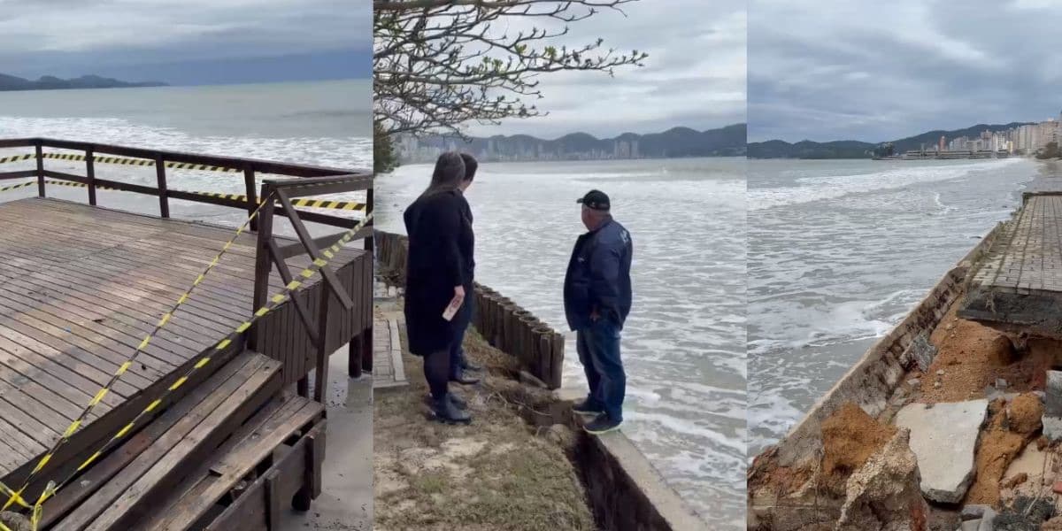 Itapema decreta situação de emergência após avanço do mar causar destruição na Meia Praia