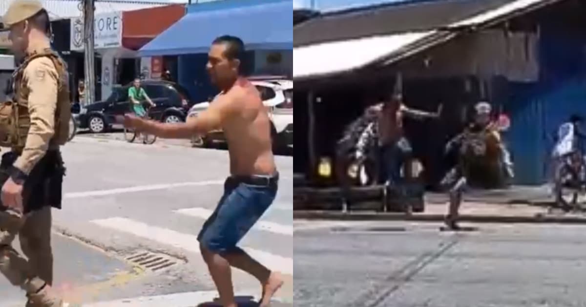 Homem em “surto” tenta se aproximar de criança e acaba contido após atacar PMs em Itajaí