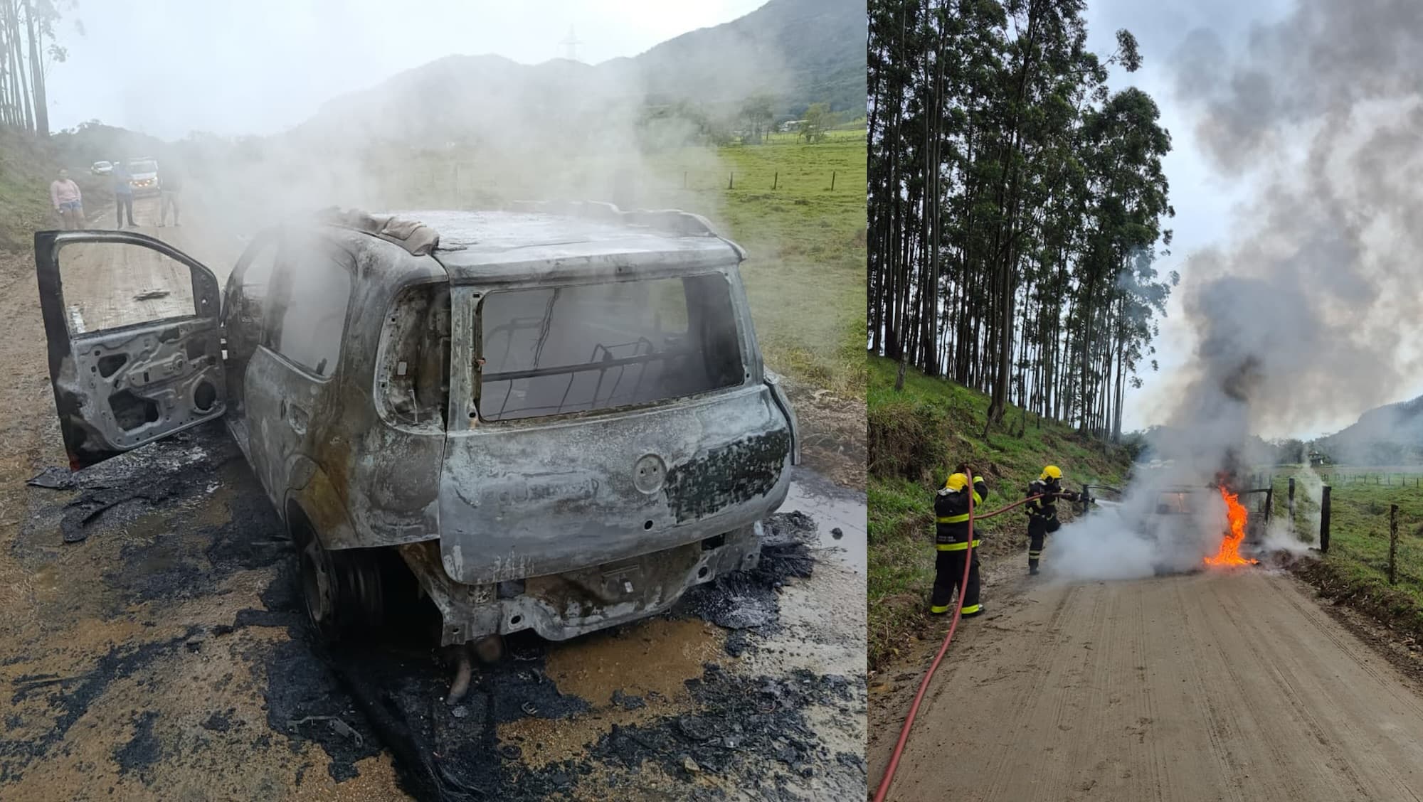 Carro pega fogo após falha no motor em estrada de Camboriú