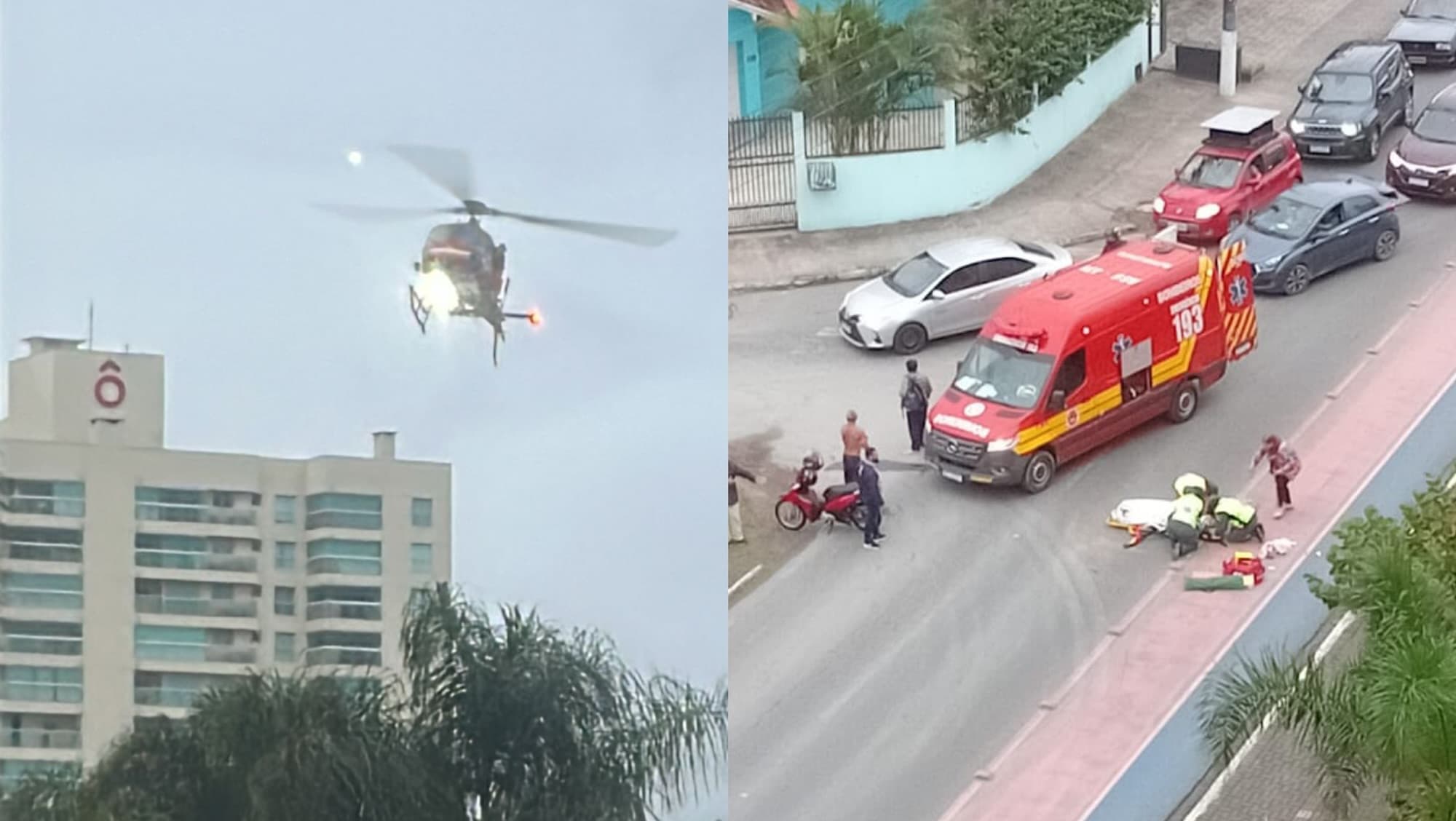 Grave acidente entre moto e bicicleta mobiliza helicóptero Arcanjo em Penha