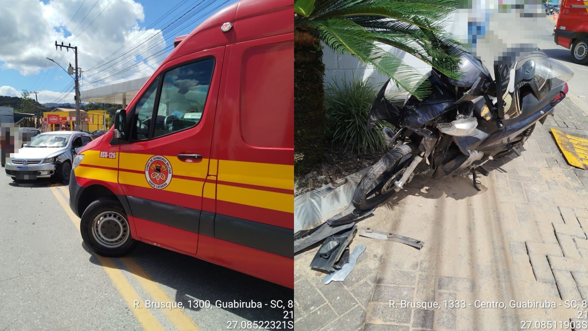 Motociclista é arremessada após batida violenta entre carro e moto