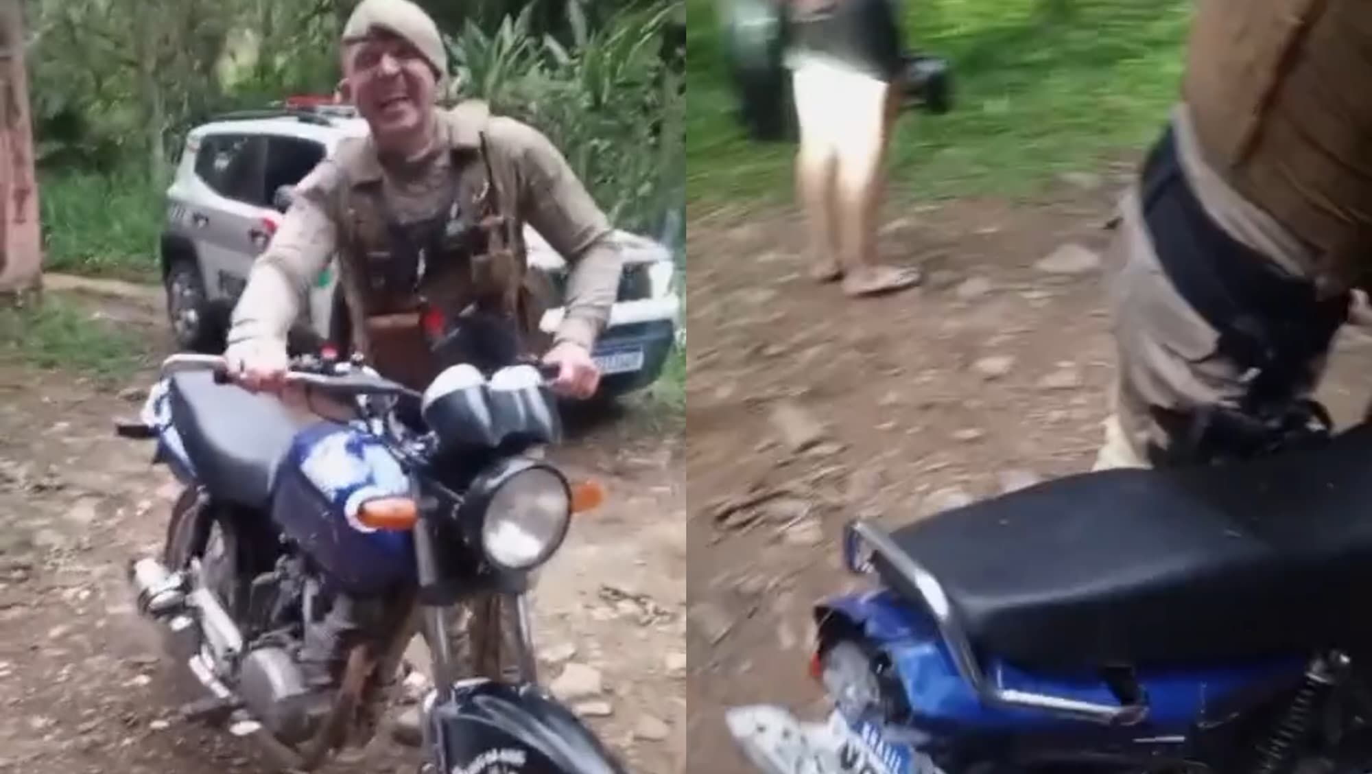 Motociclista empina moto em frente ao quartel da PM e se dá mal em SC