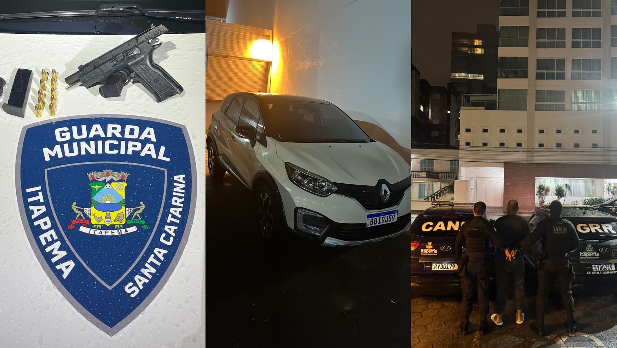 Homem é preso com arma e carro furtado durante ação da Guarda Municipal em Itapema