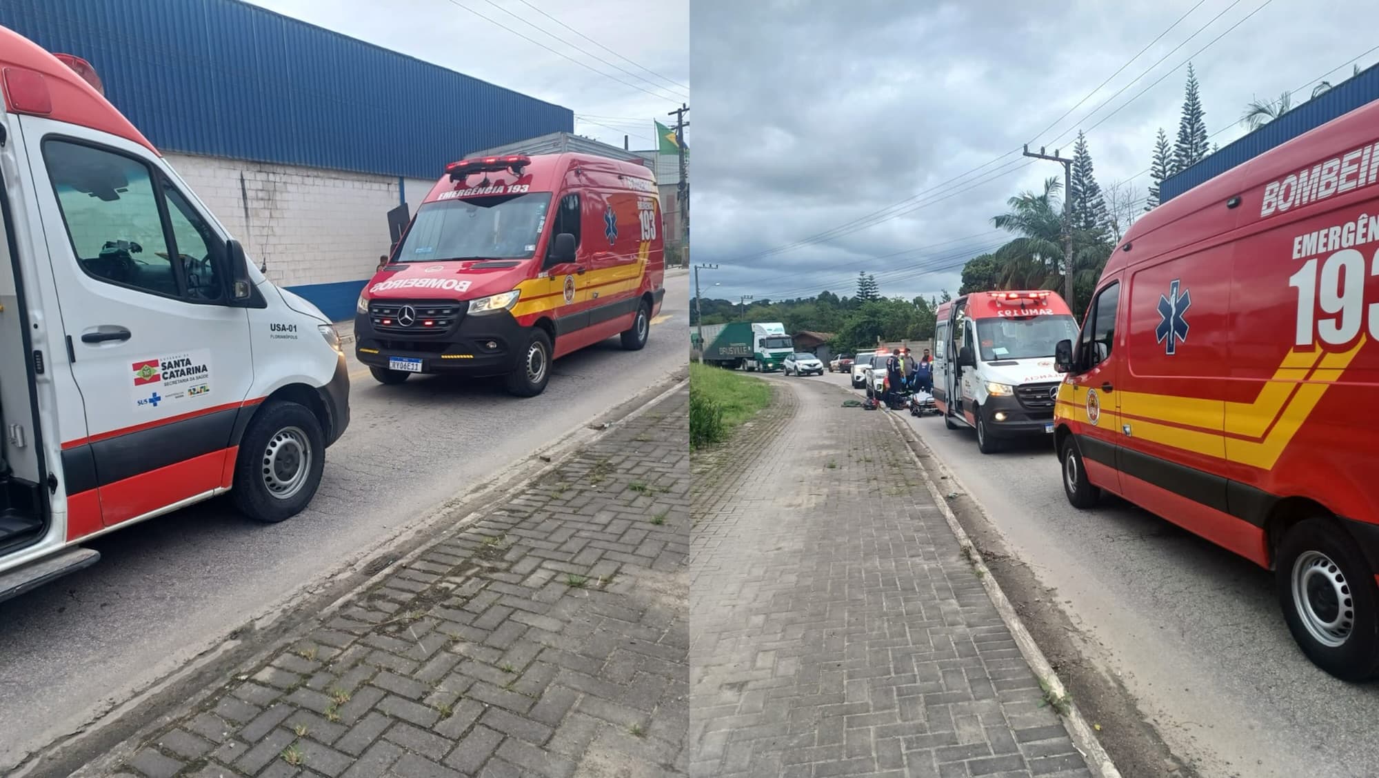 Motociclista é lançado após bater em dois caminhões em Brusque