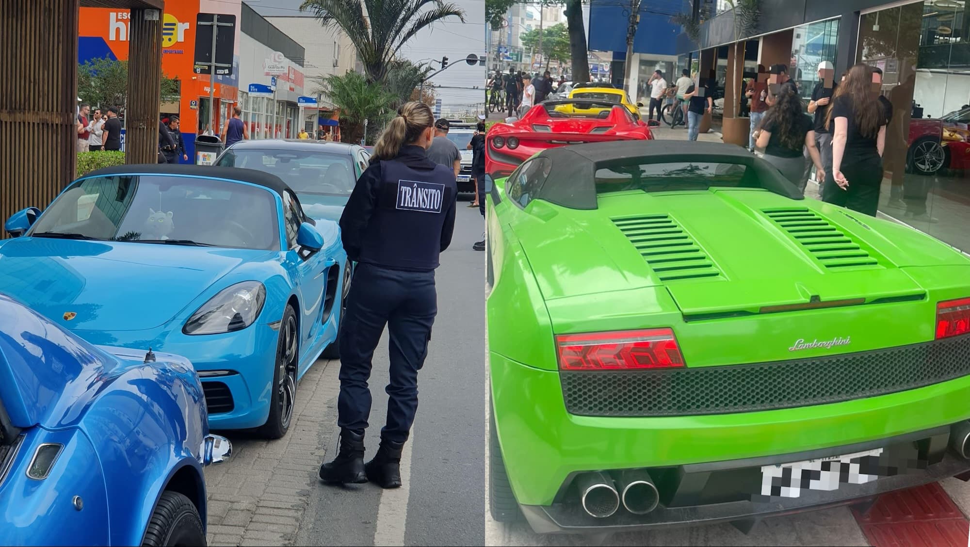 Carros de luxo param sobre calçada e acabam multados em BC